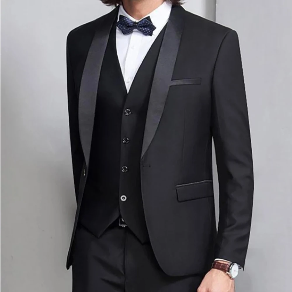Men'S Formal Dinner Wear - Black Fashion Peaked Collar Shawl Lapel