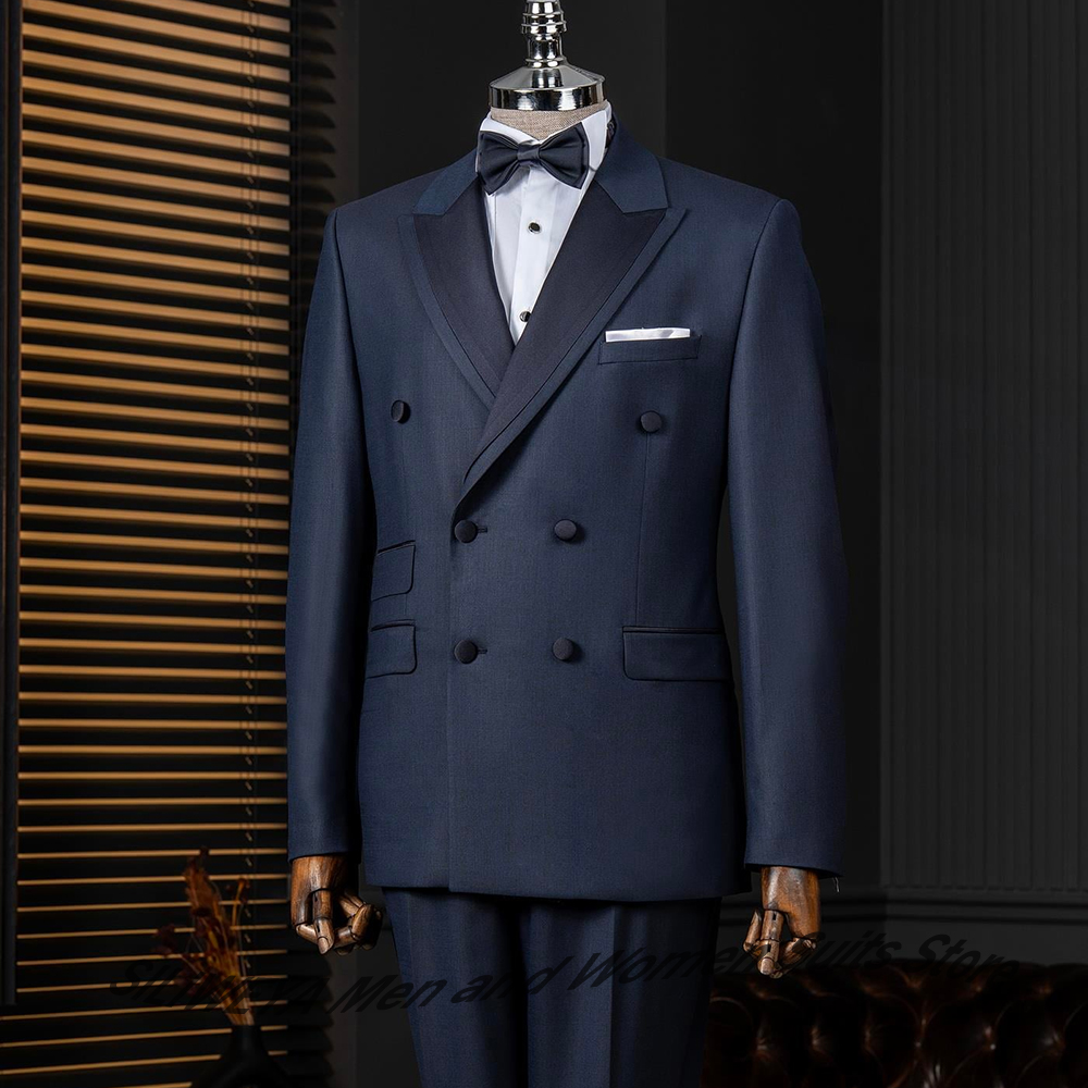 Men'S Formal Dinner Wear - Men's Navy Blue Double Breasted Suit