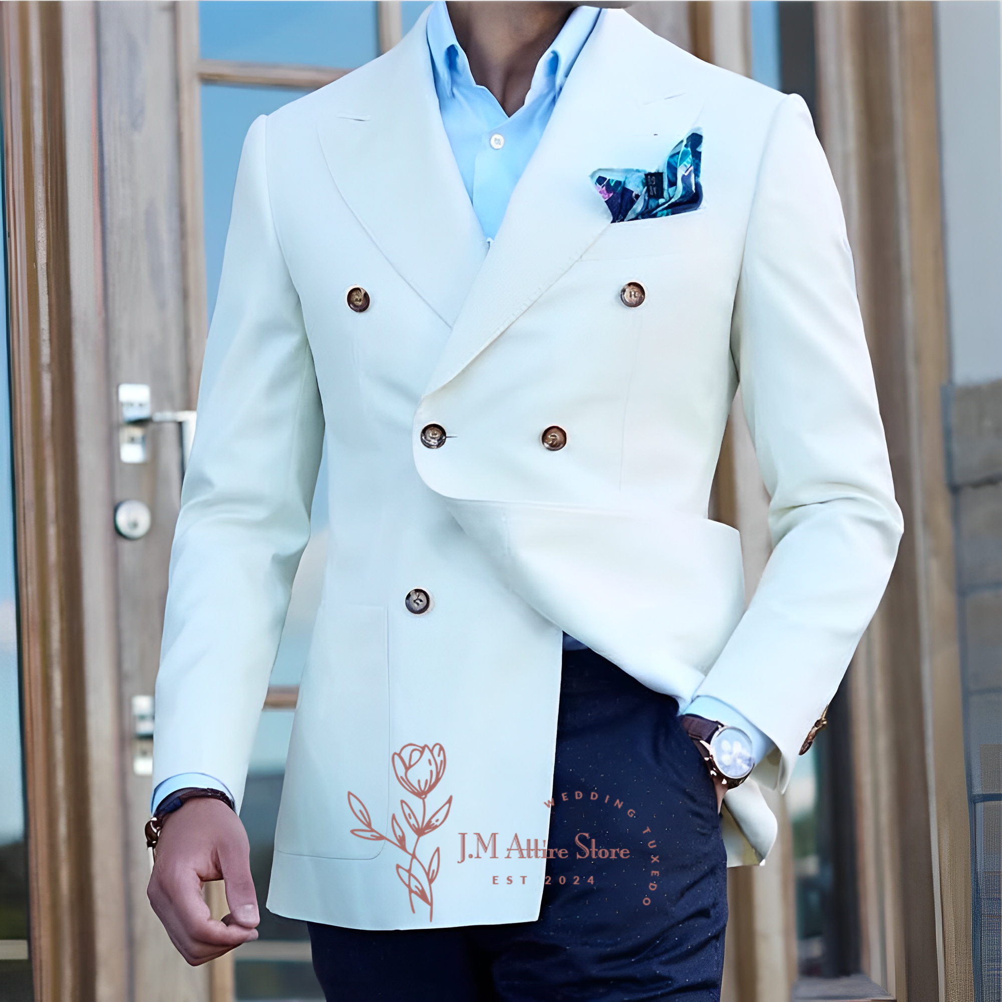 Men'S Formal Dinner Wear - Elegant white men's suit jacket peak