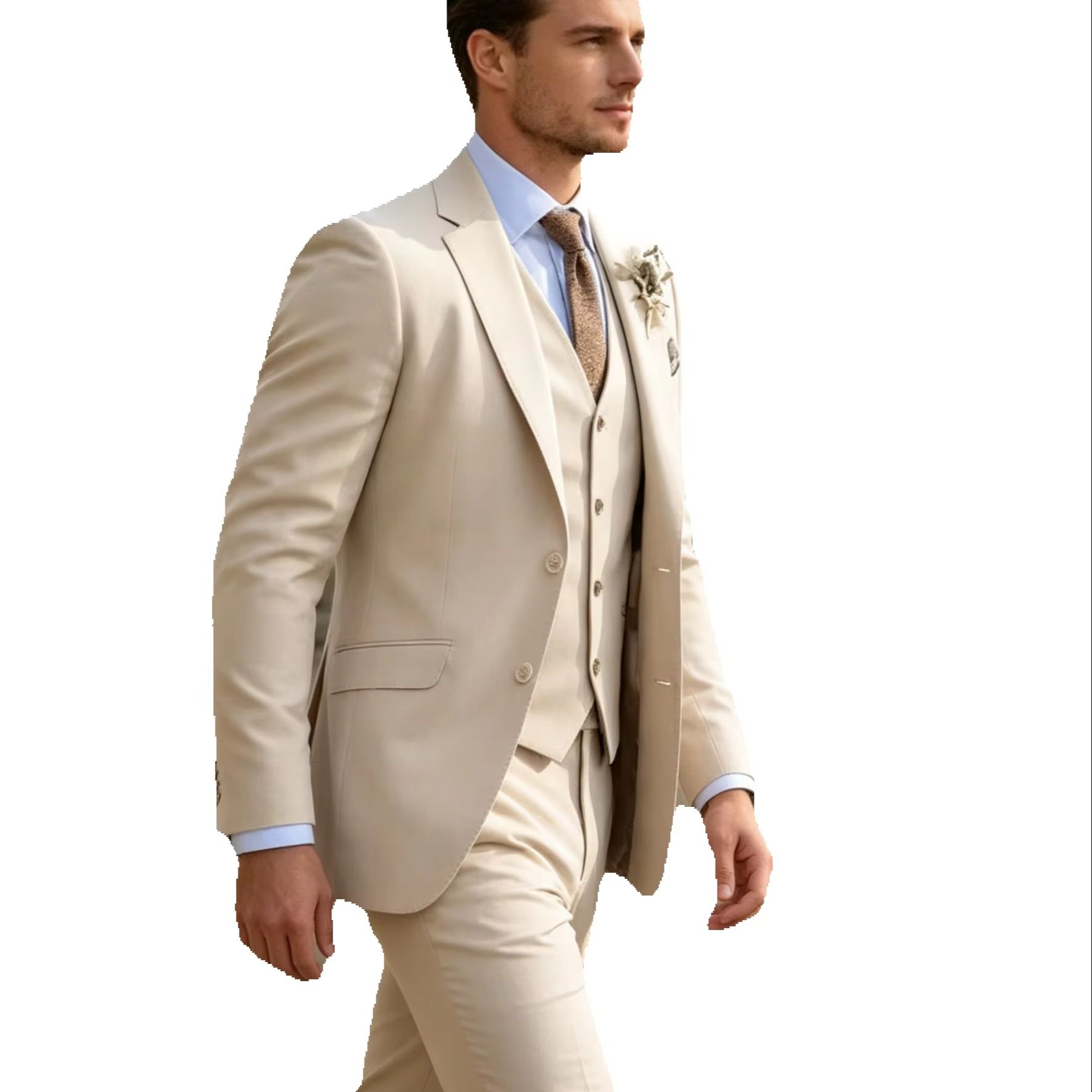 Khaki Mens Suits Casual 3 Piec - Khaki Formal Wear Men ulasan dan harga