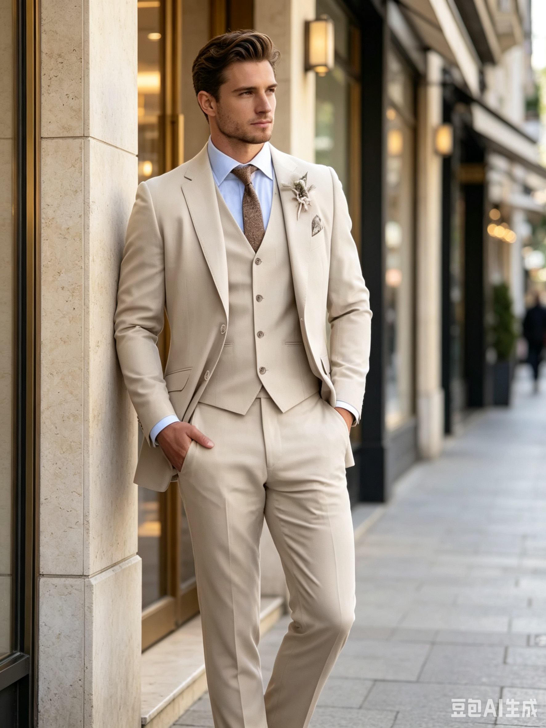 Khaki Mens Suits Casual 3 Piec - Khaki Formal Wear Men ulasan dan harga
