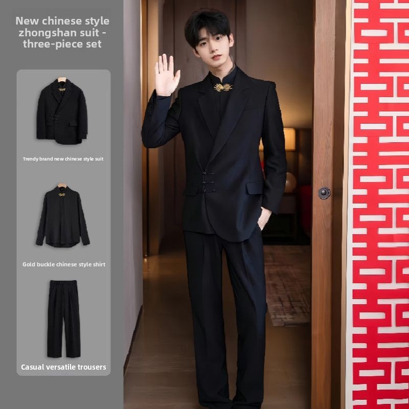 New Chinese Sle Buttoned Weddi - Men'S Formal Wear For Engagement ulasan dan harga