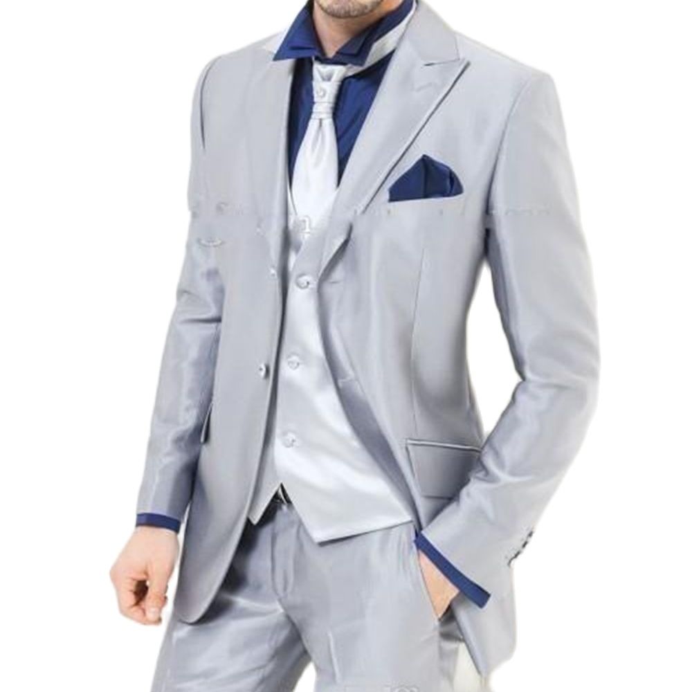 Custom Made Silver Shiny Satin - Men'S Formal Dinner Wear ulasan dan harga