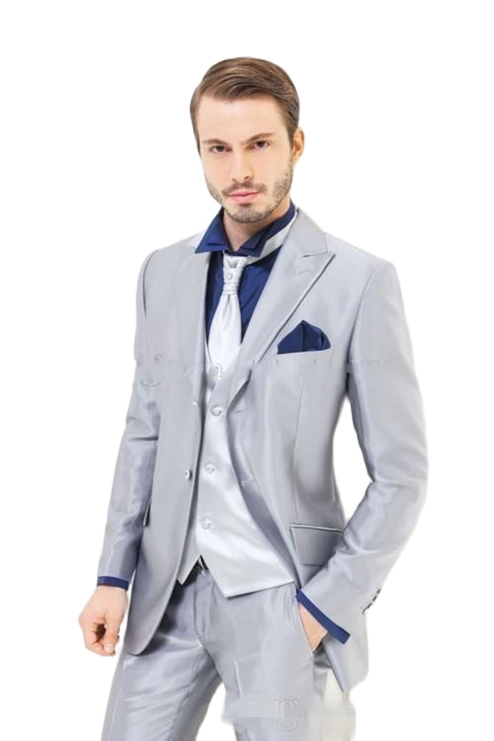 Custom Made Silver Shiny Satin - Men'S Formal Dinner Wear ulasan dan harga