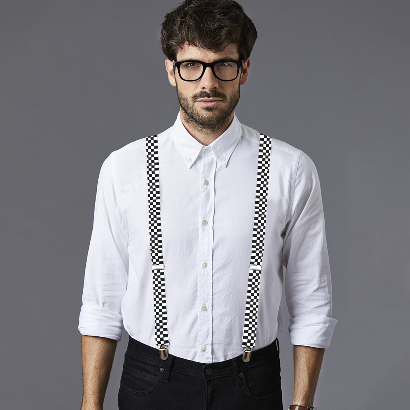 Black White Checkered Y-Back S - Suspender Clip Formal ulasan dan harga