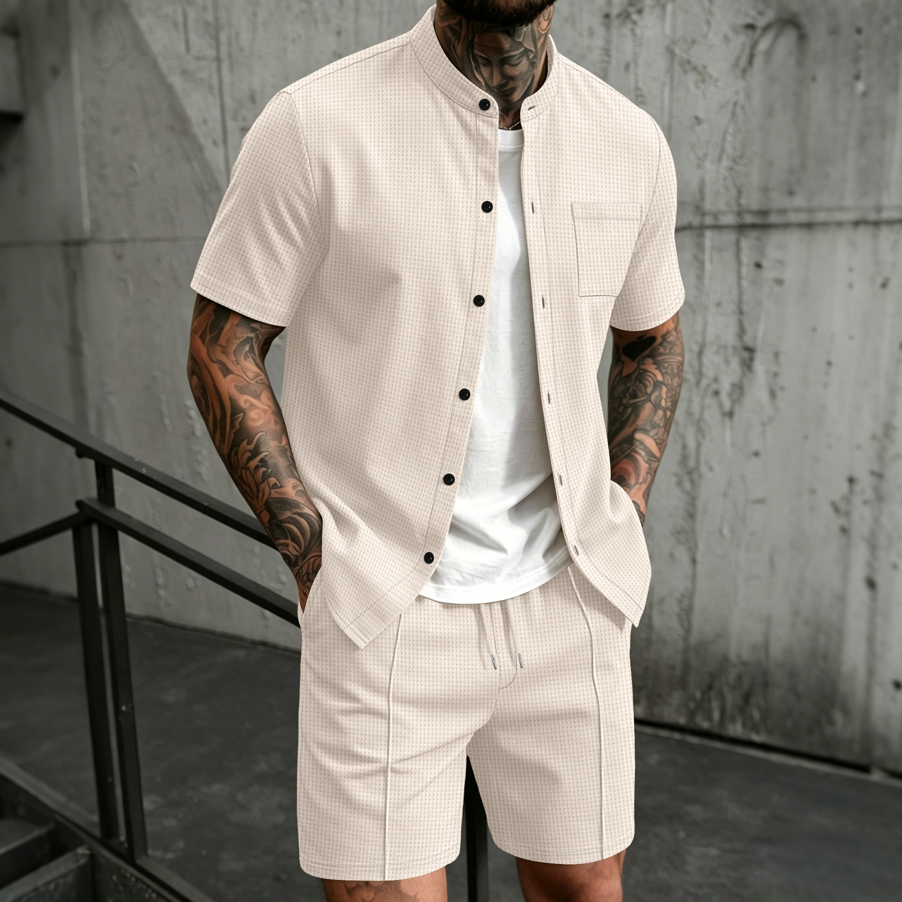 Men's new summer style waffle  - Men'S Formal Beach Wear ulasan dan harga