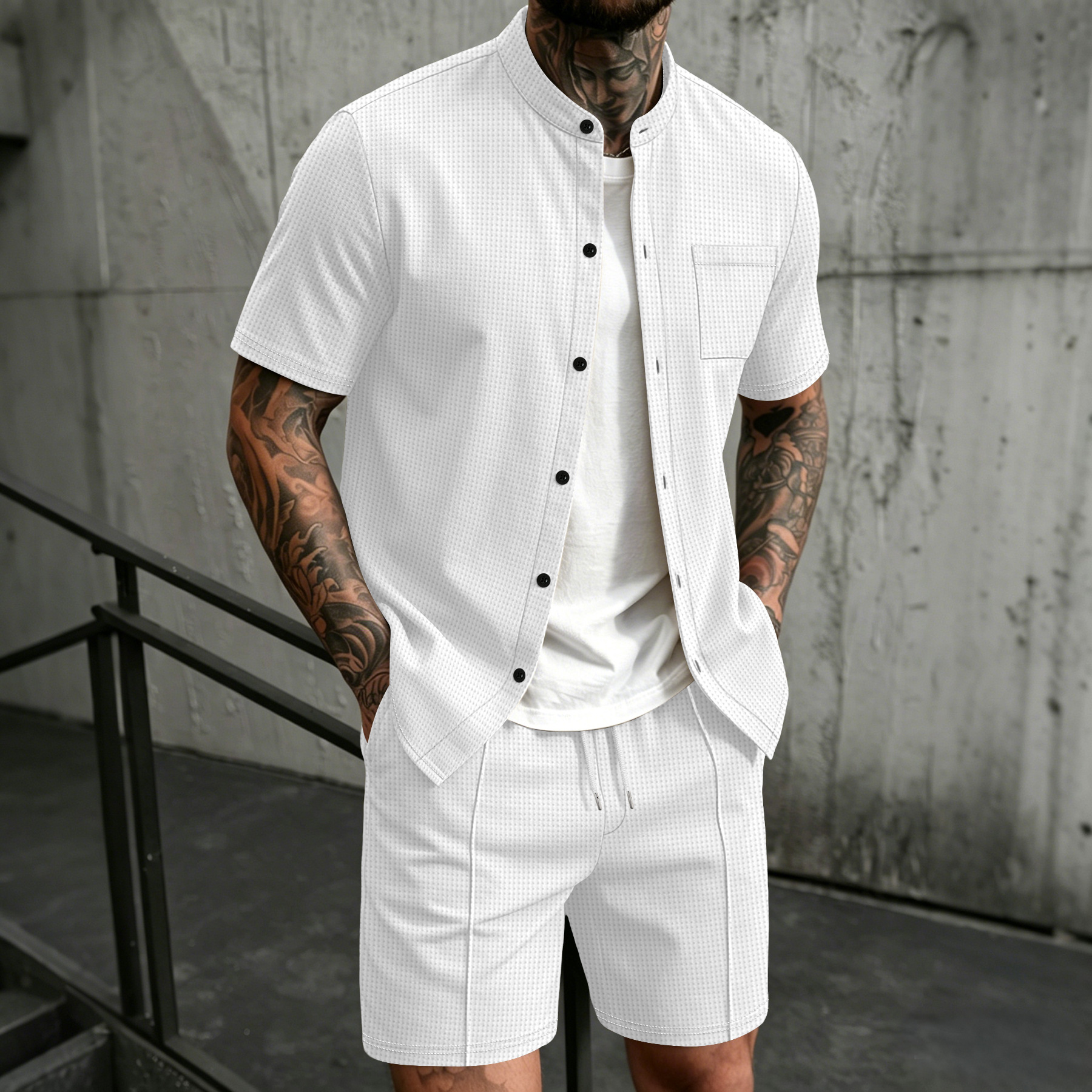Men's new summer style waffle  - Men'S Formal Beach Wear ulasan dan harga