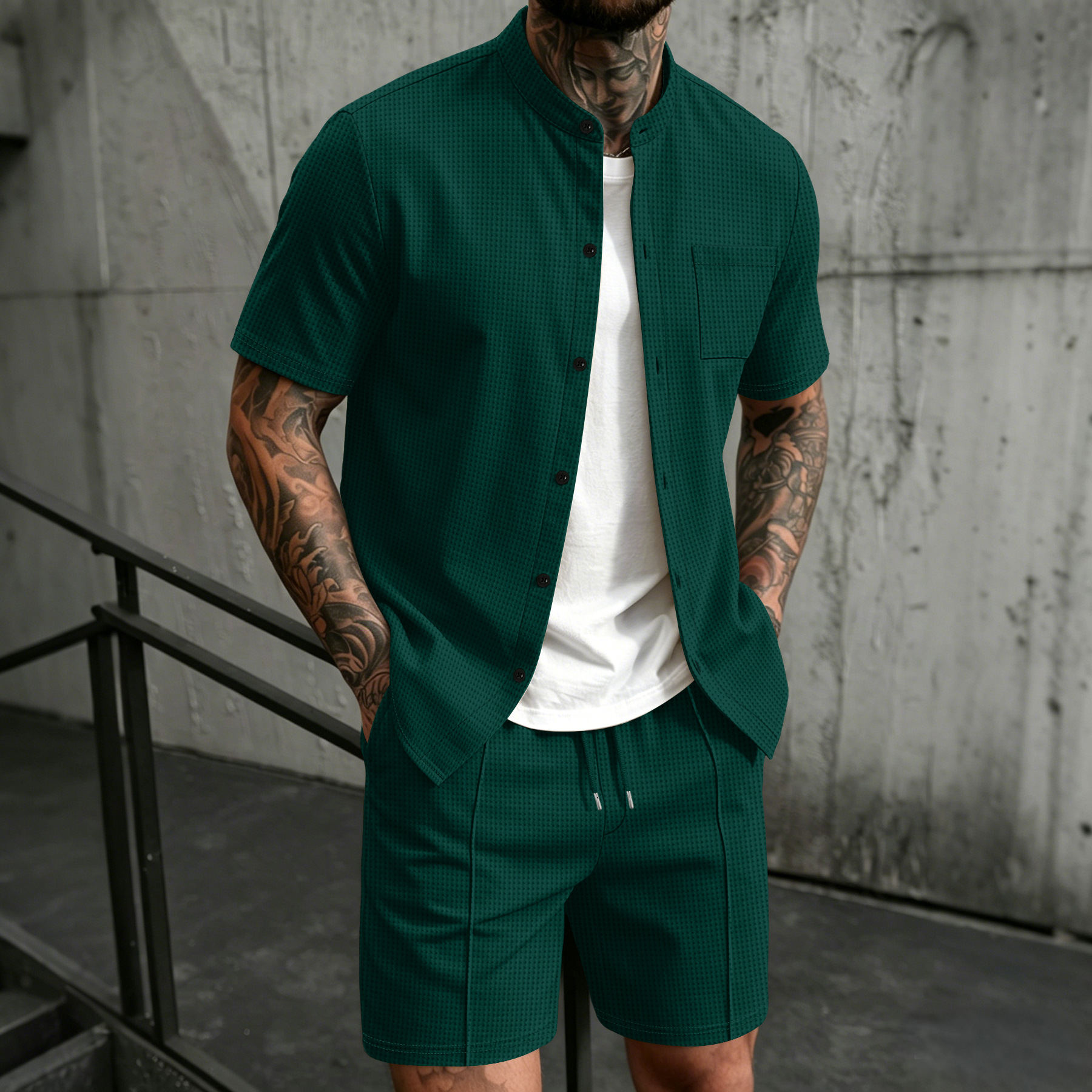 Men's new summer style waffle  - Men'S Formal Beach Wear ulasan dan harga