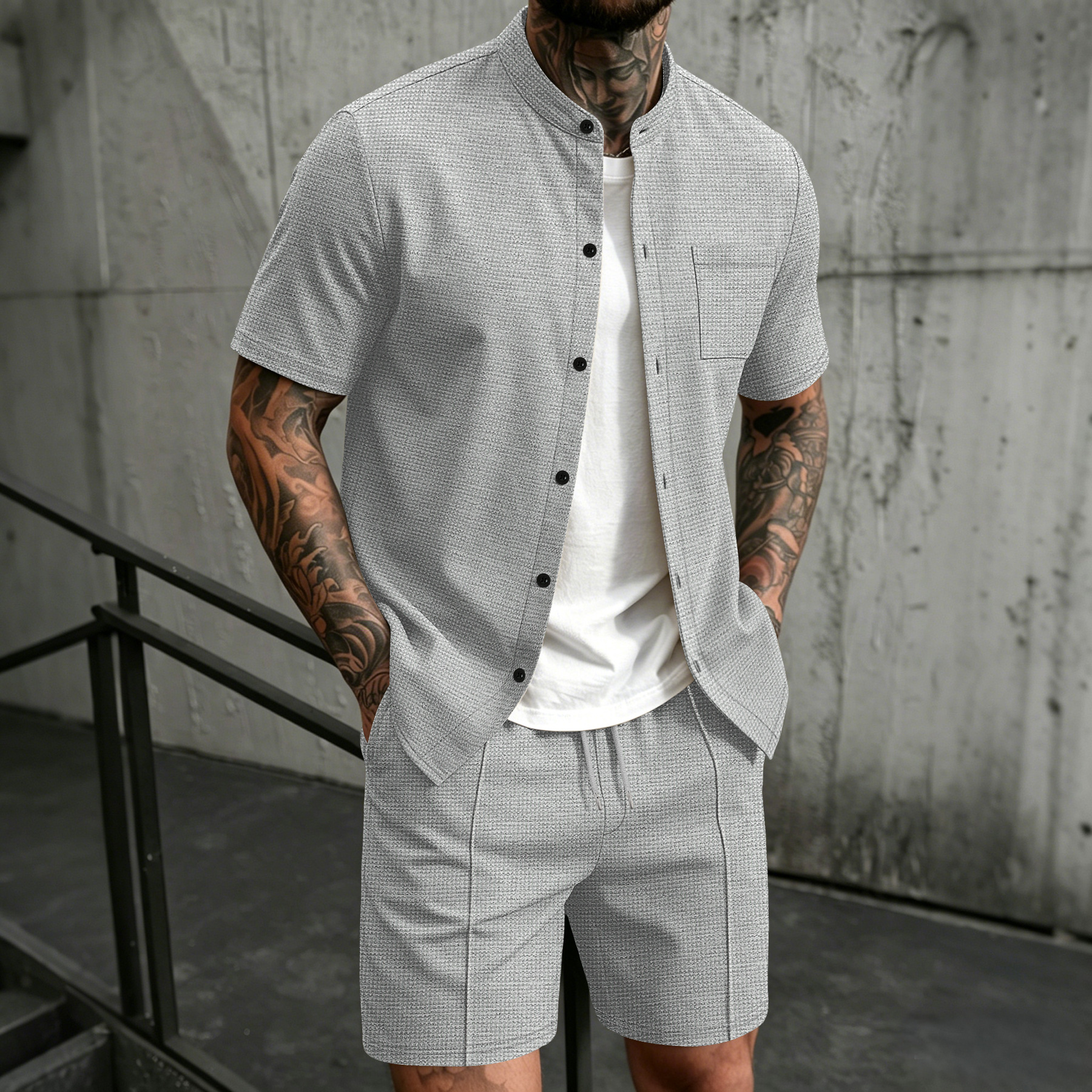 Men's new summer style waffle  - Men'S Formal Beach Wear ulasan dan harga