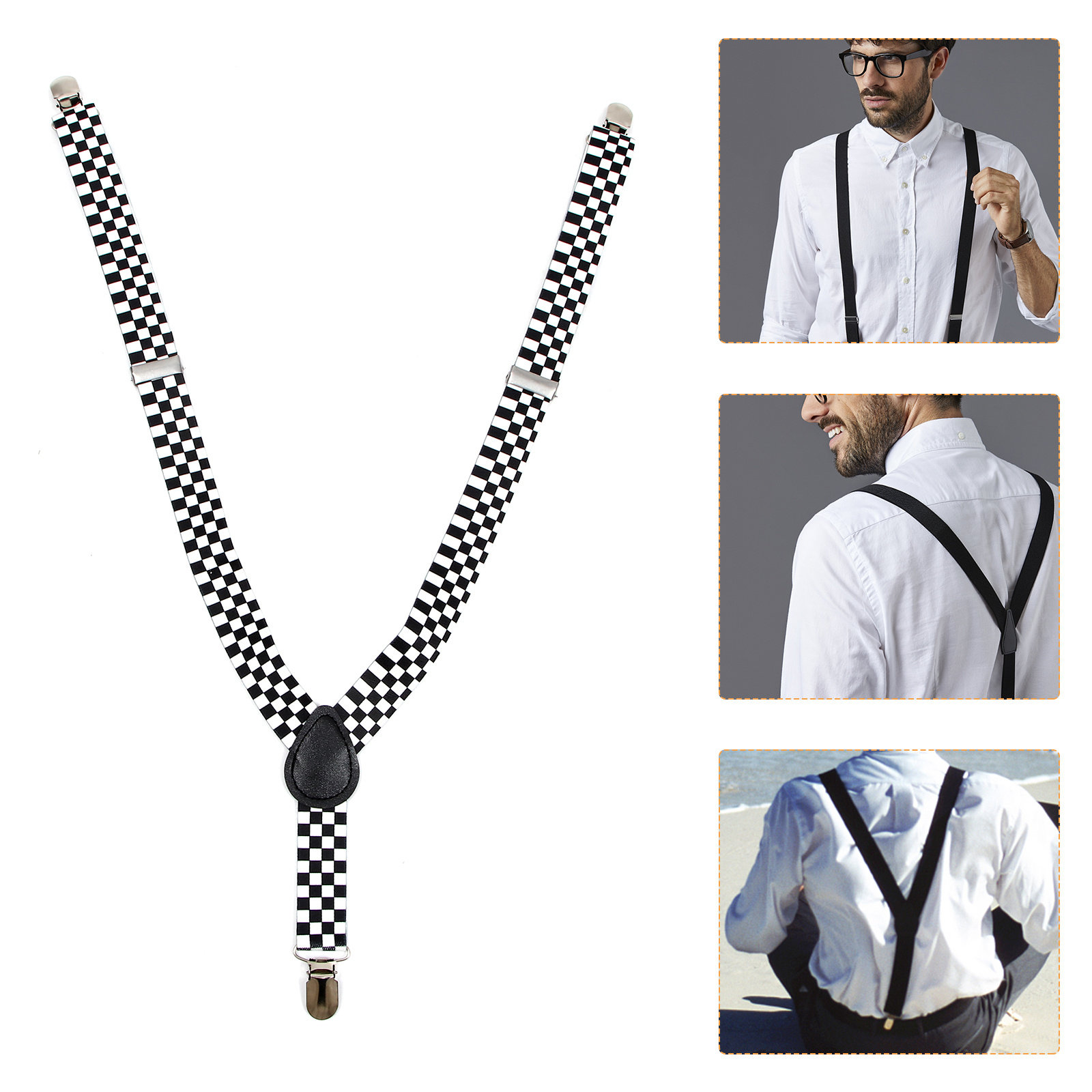 Black White Checkered Clip-on  - Suspender Clip Formal ulasan dan harga