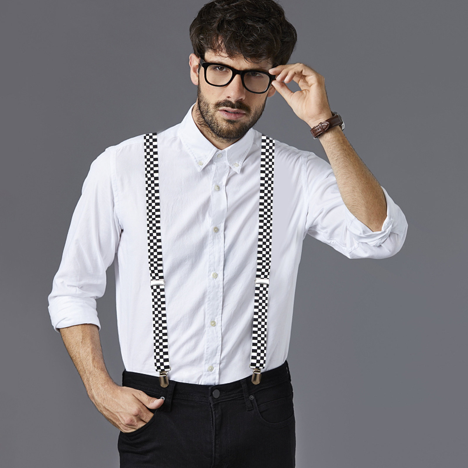 Black White Checkered Clip-on  - Suspender Clip Formal ulasan dan harga