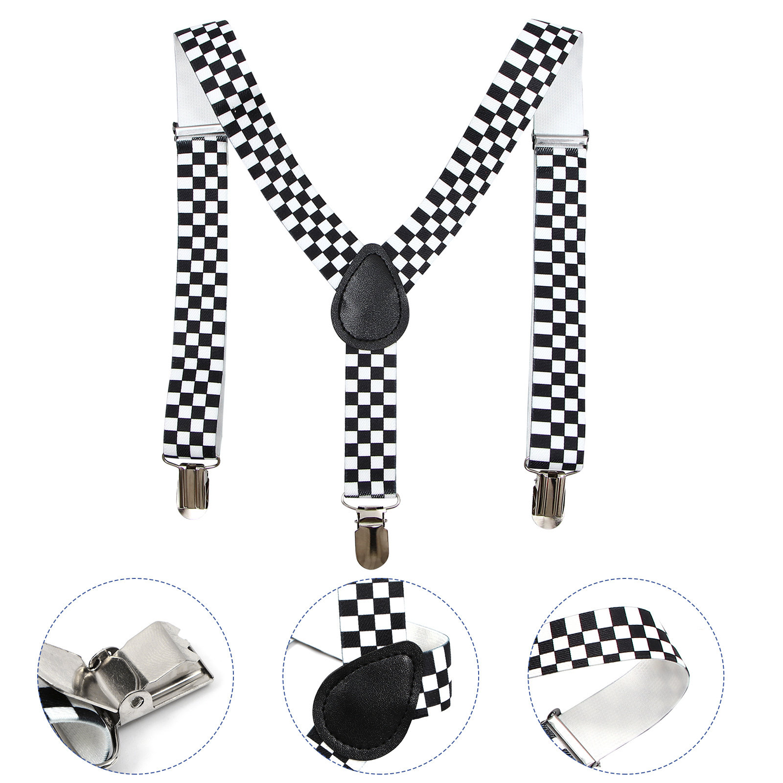 Black White Checkered Clip-on  - Suspender Clip Formal ulasan dan harga