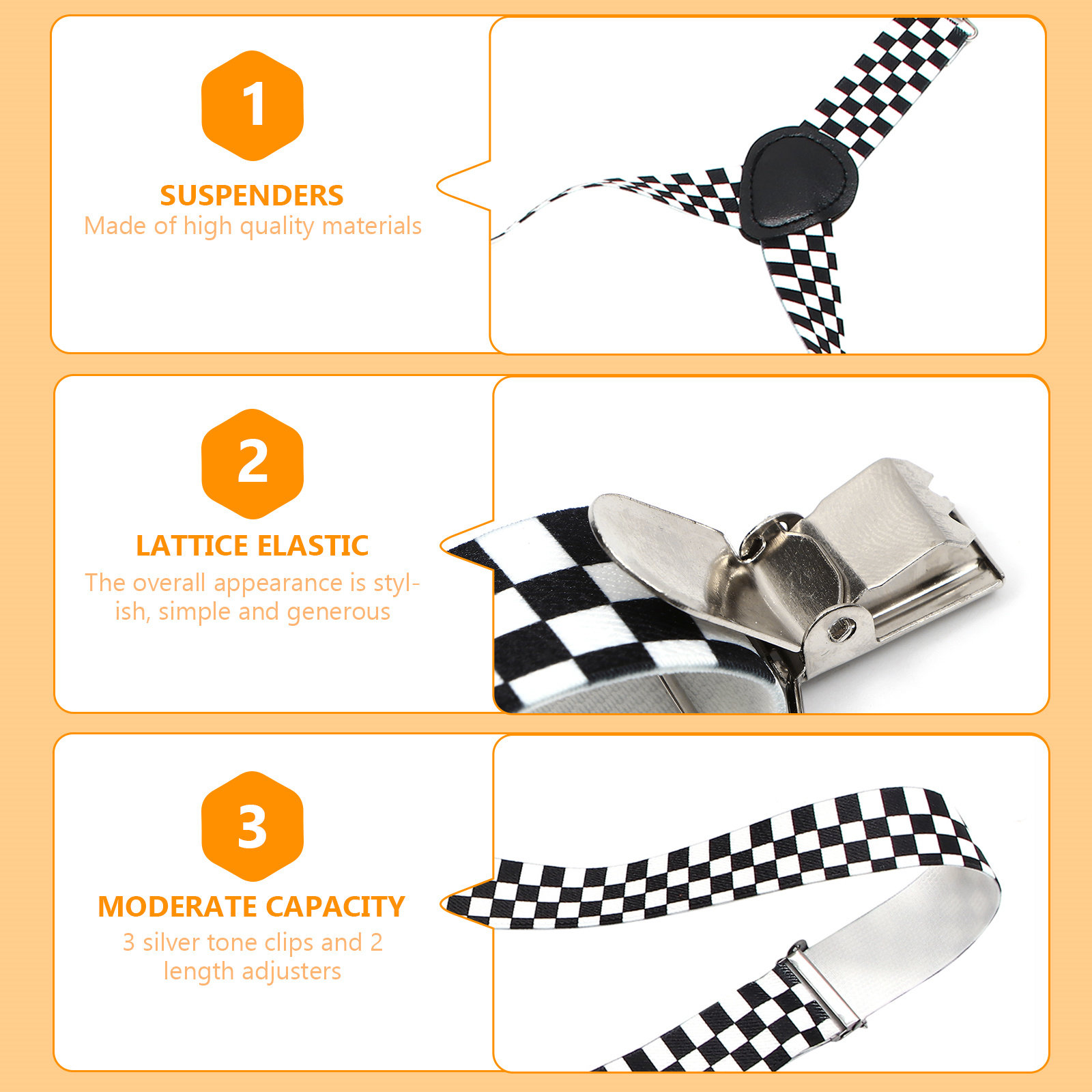 Black White Checkered Clip-on  - Suspender Clip Formal ulasan dan harga